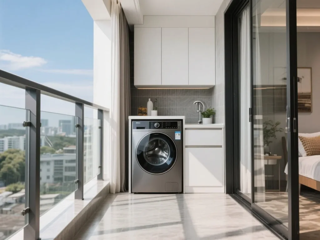 Balcony laundry cabinet