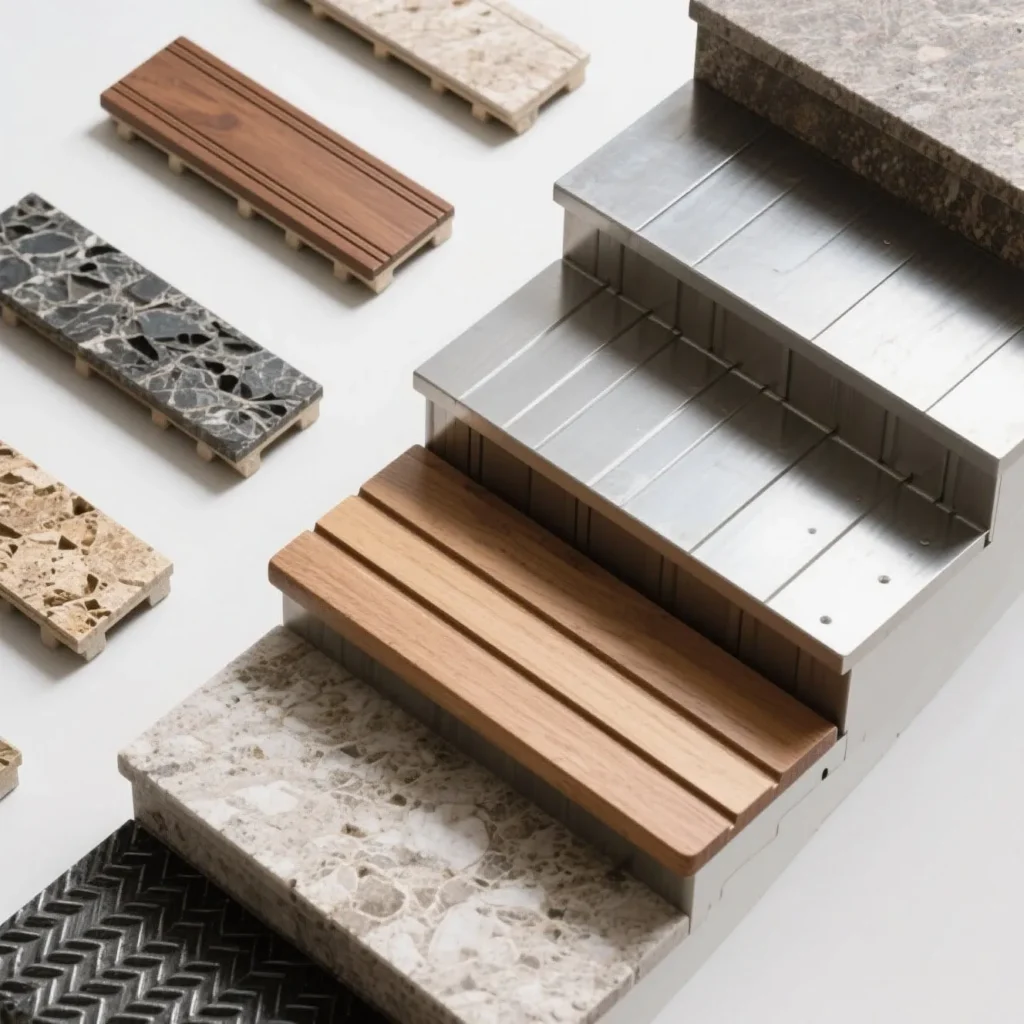 Floating stair tread material