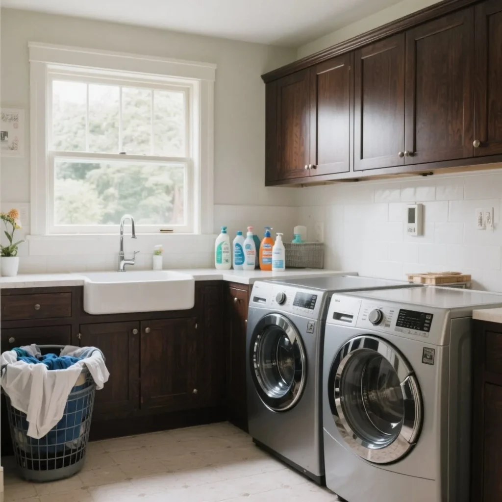 Multi layer solid wood laundry cabinets