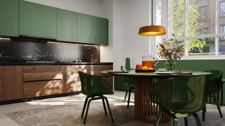 2025 kitchen cabinet color trends two tone green warm white brass