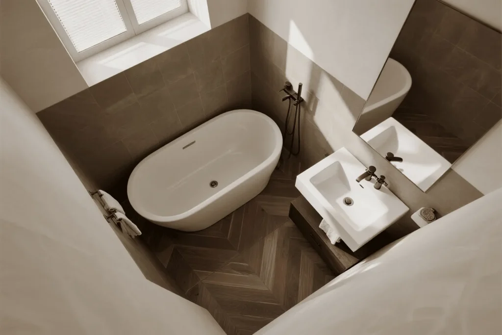 Compact freestanding tub small bathroom