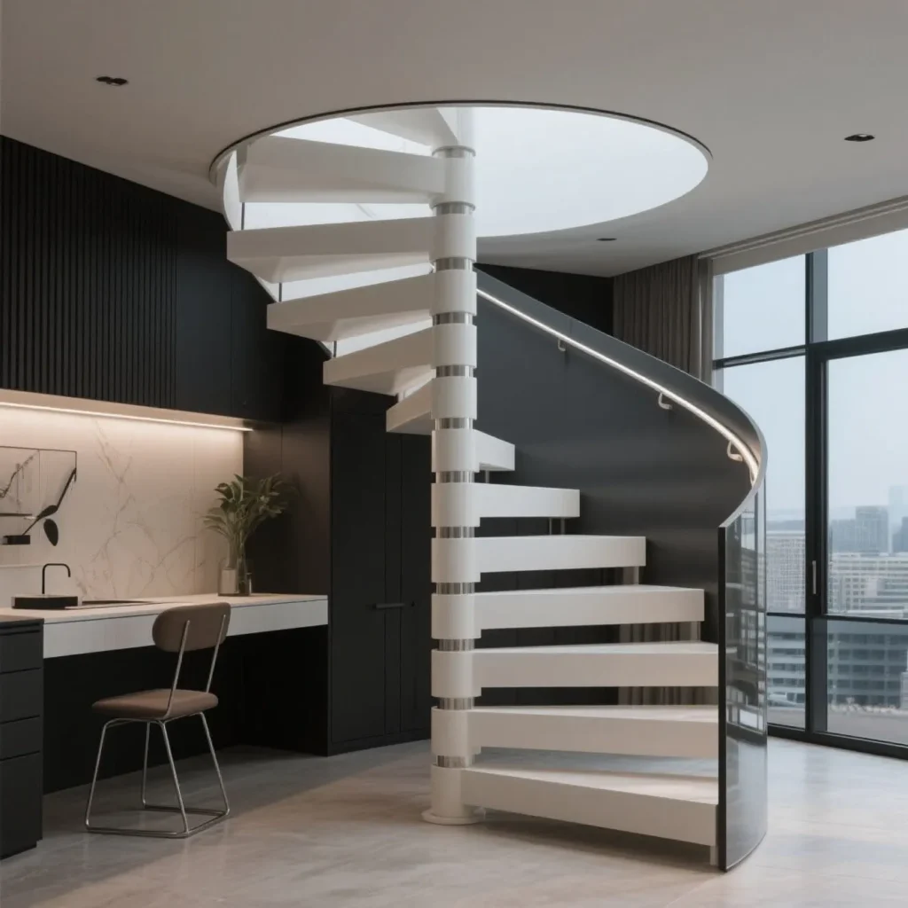 Height adjustable spiral staircase