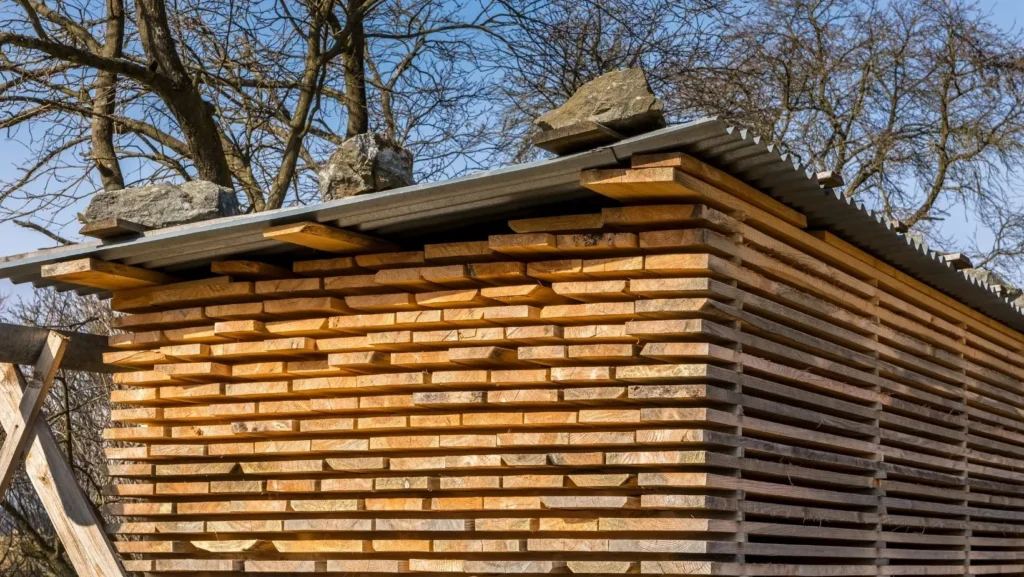 Kiln drying barn door lumber