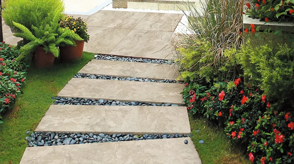 Large format porcelain tile patio 24x48 minimal grout outdoor