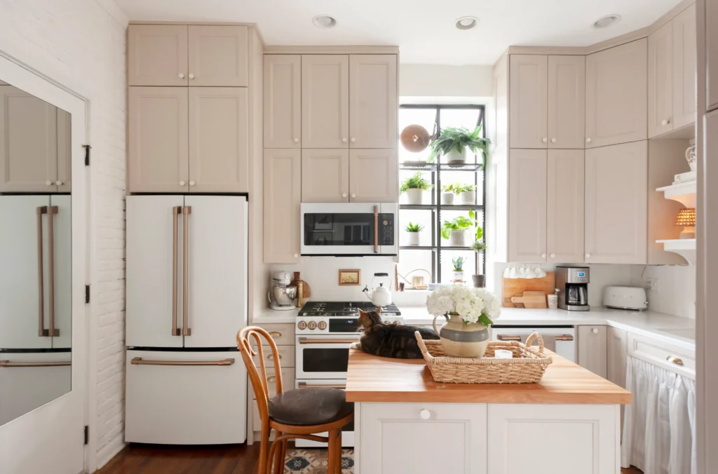 Small kitchen look bigger cabinet color warm off white greige