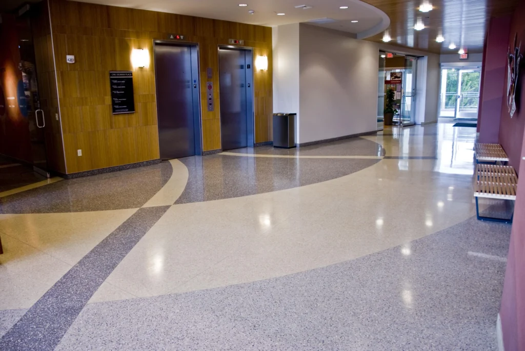 Terrazzo tile commercial lobby floor polished