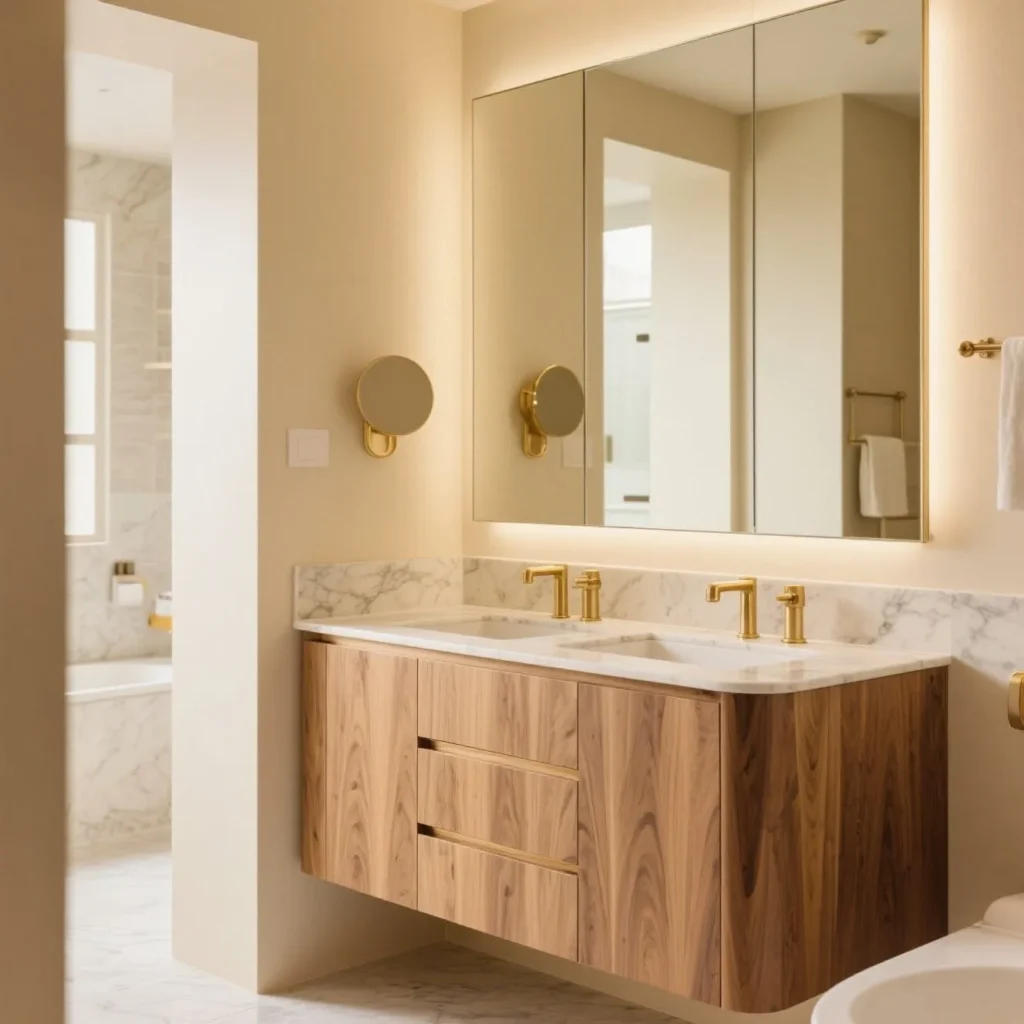 Wood grain bathroom cabinet