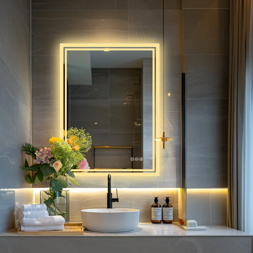 Backlit bathroom mirror with sconces cri makeup