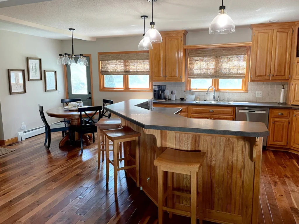 Best flooring with hickory cabinets pale oak taupe tile