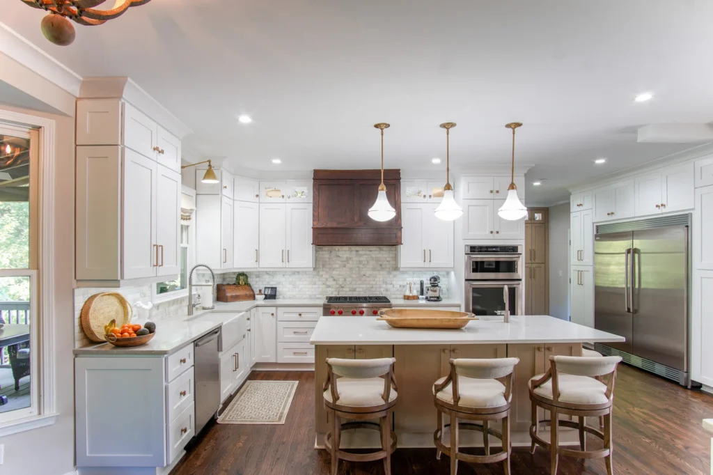 Bold island quiet backsplash shaker kitchen
