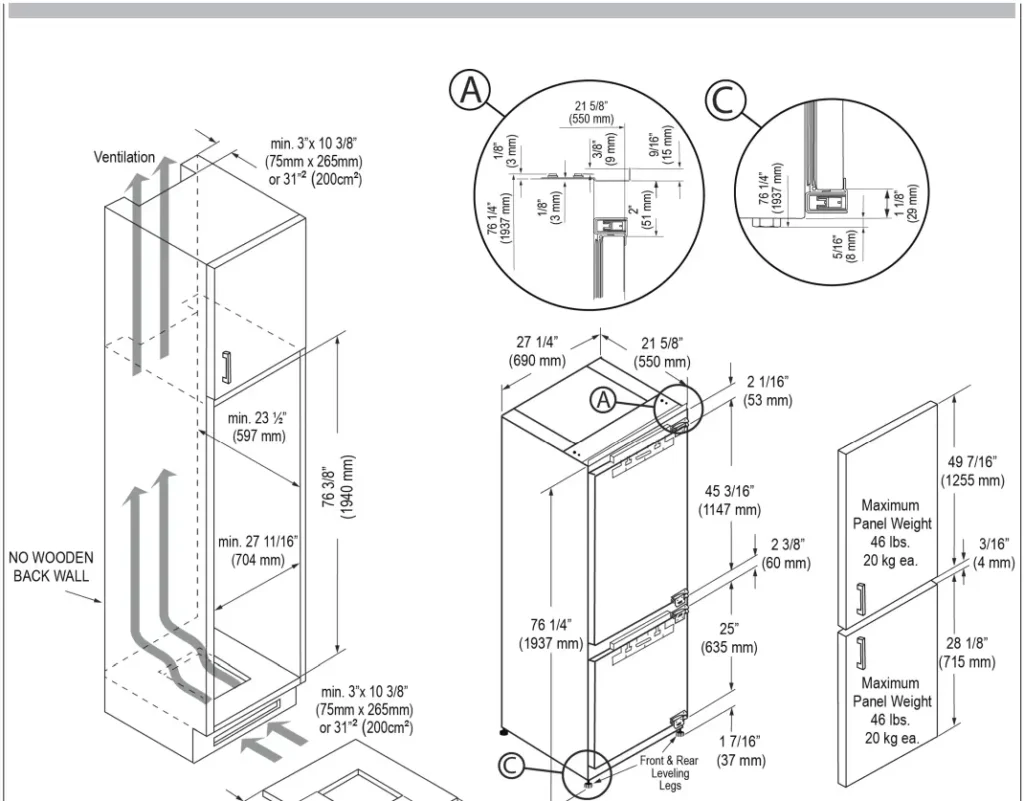 Built in refrigerator ventilation diagram