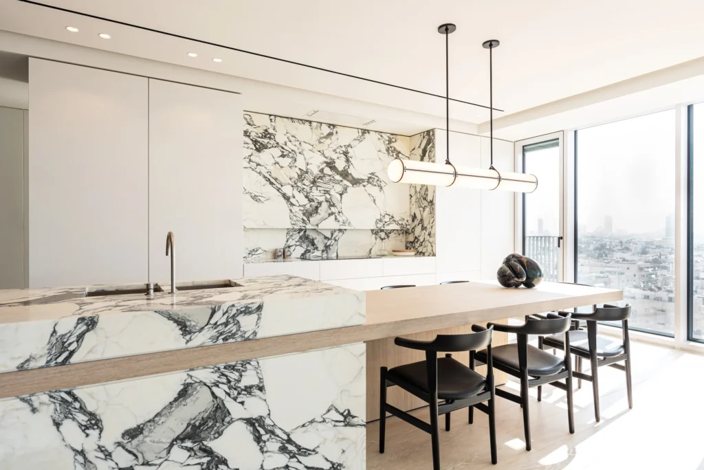Double island kitchen prep and seating zoning overlays