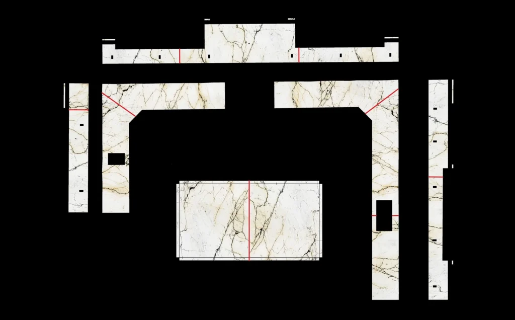 Granite island seam placement template