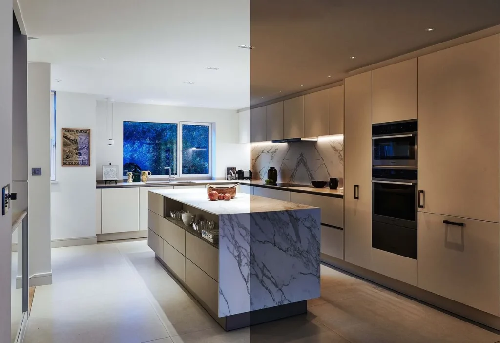 Greige undertones warm vs cool kitchen lighting