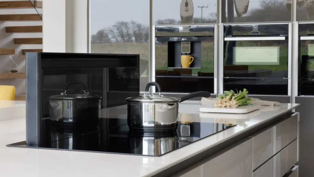 Induction range modern kitchen discreet hood