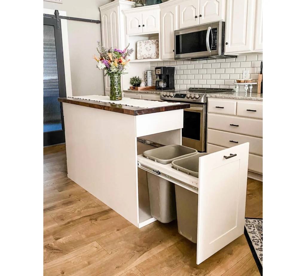 Kitchen island storage drawers tray divider pull out trash
