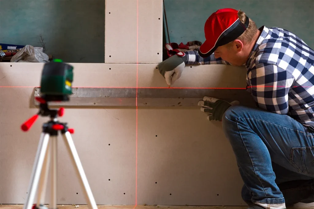 Laser level line marking for kitchen cabinets