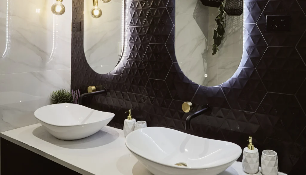 Mixing bathroom metals black brass nickel