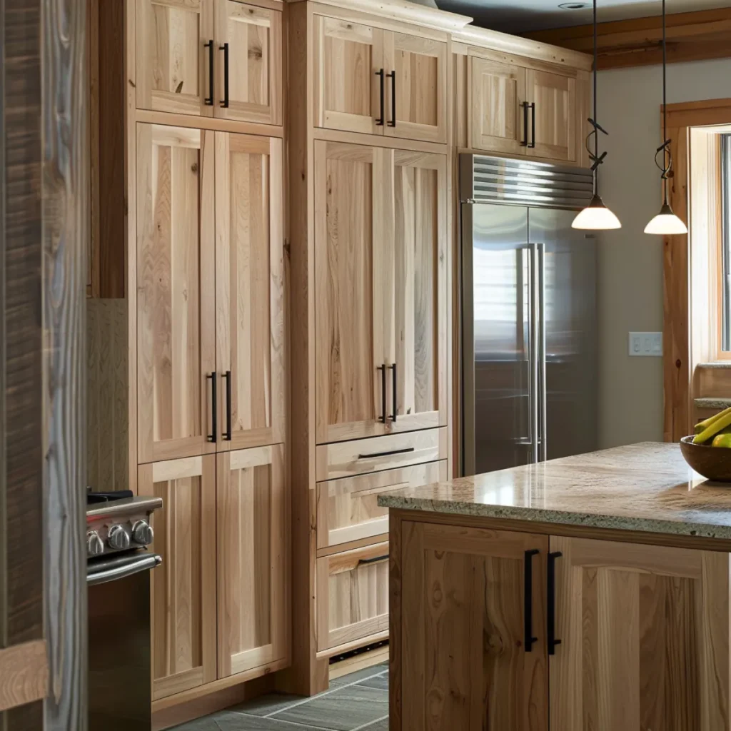 Modern hickory kitchen cabinets white uppers simple hardware