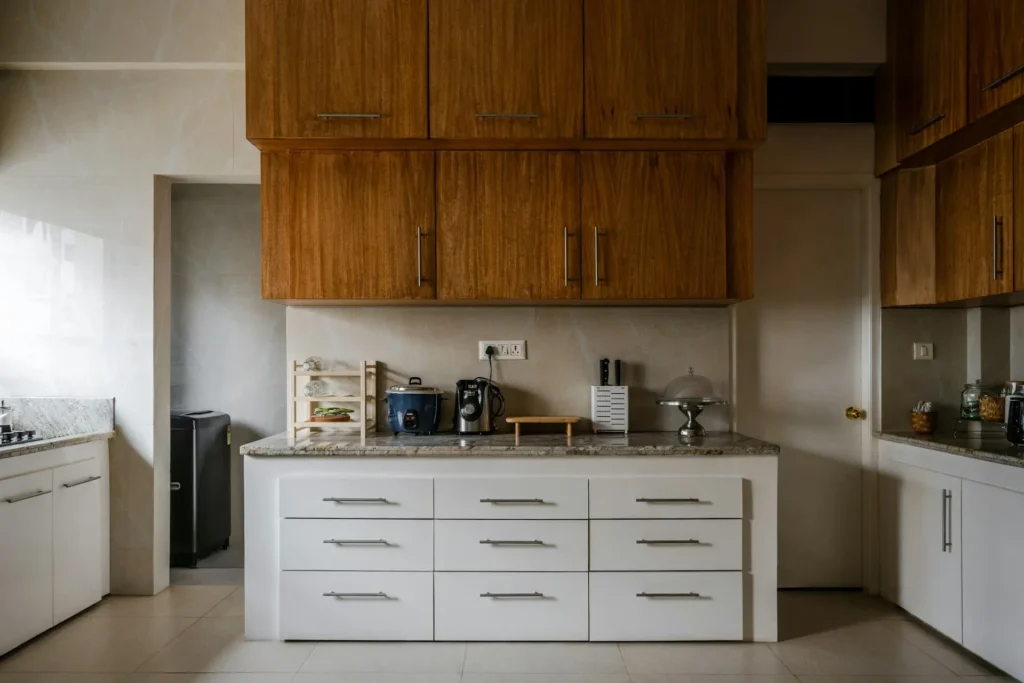 Painted mdf door vs stained wood veneer kitchen cabinet