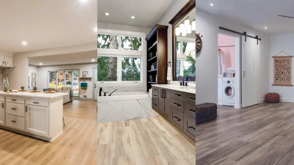 Porcelain tile engineered wood lvp kitchen flooring