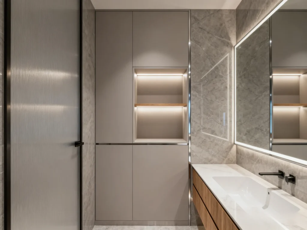 Recessed bathroom cabinet