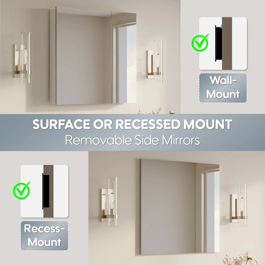 Recessed vs surface mount medicine cabinet side profile