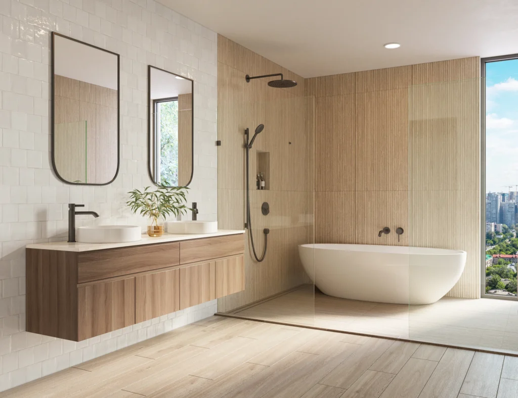 Small bathroom large format tile 24x48