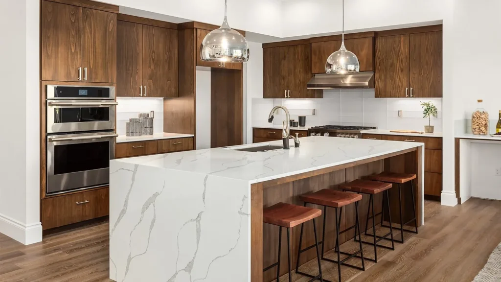 Waterfall kitchen island wood end panel 2025
