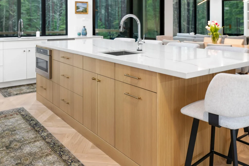 White oak cabinets with white quartz countertop