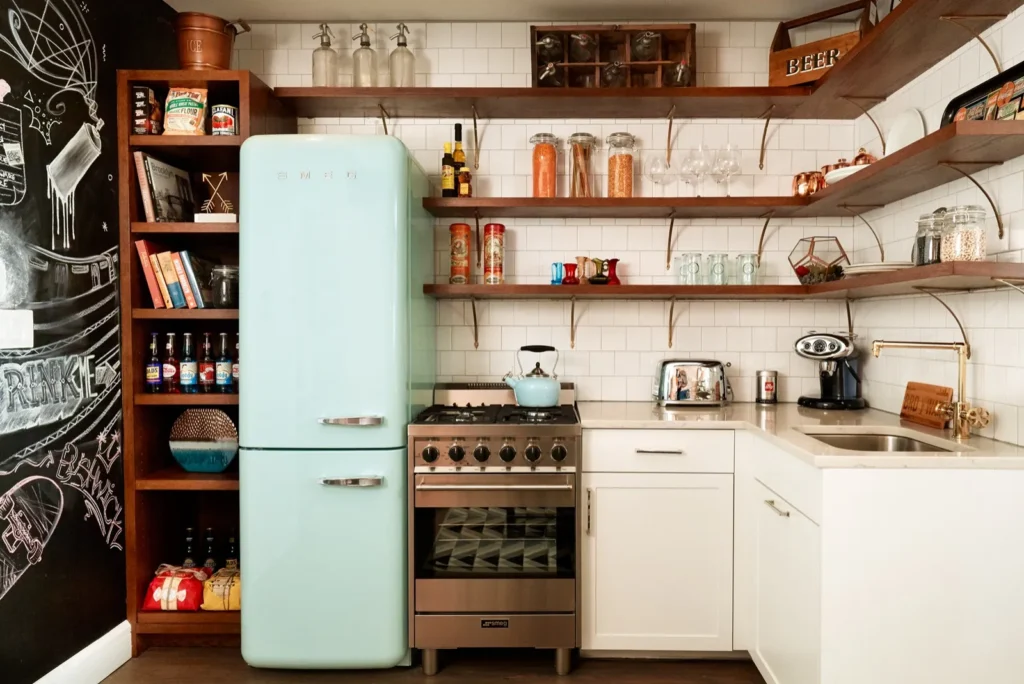 Clean open kitchen shelves