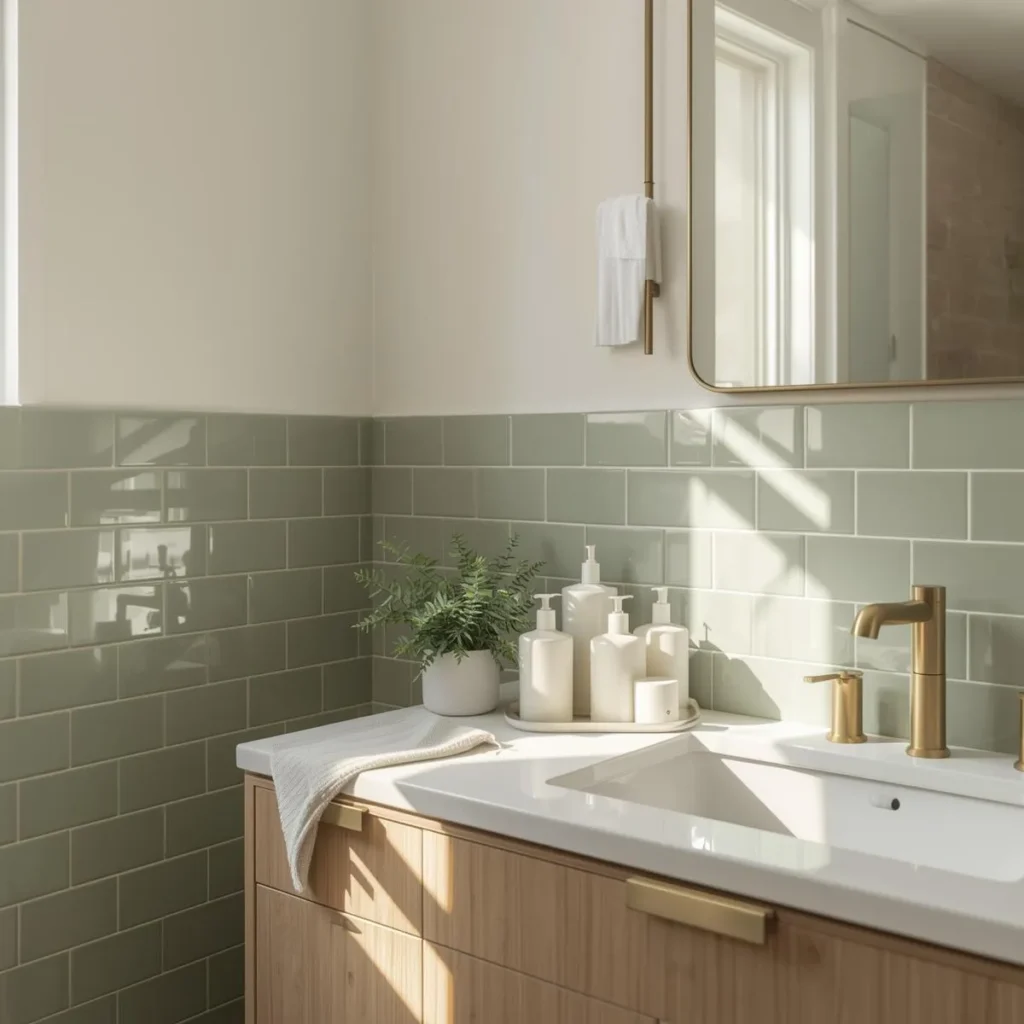 Green bathroom tile photo