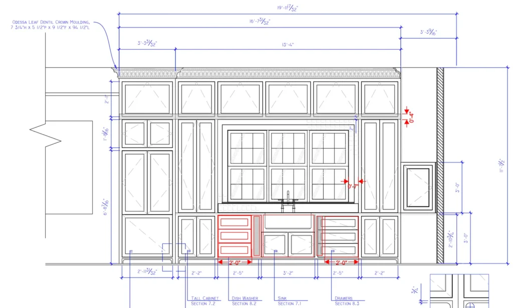 Kitchen cabinet blueprint elevation plan