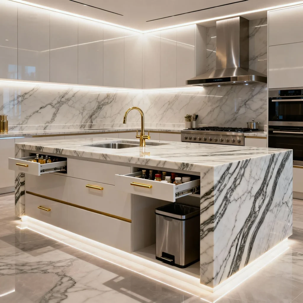 Marble kitchen island