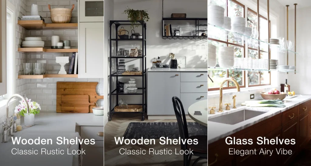 Open cabinet materials kitchen