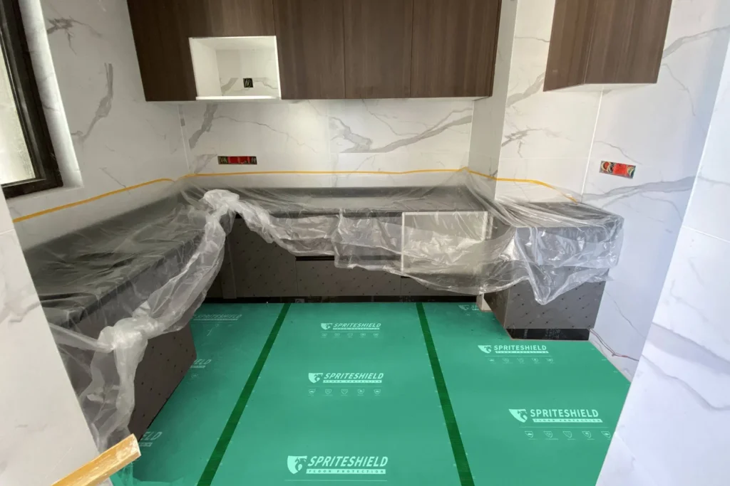 Protect kitchen floor during cabinet installation
