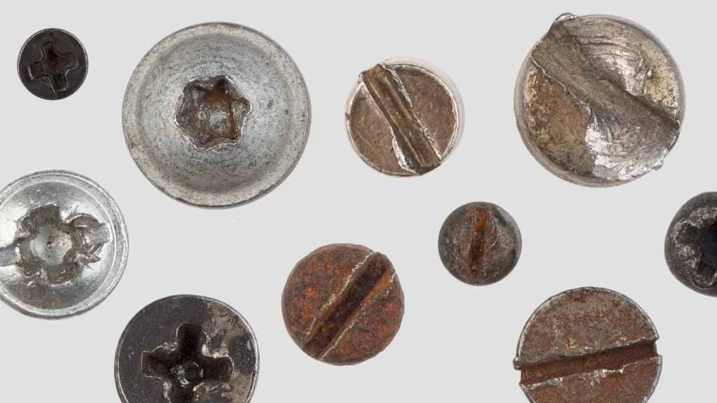 Remove stripped screw close up