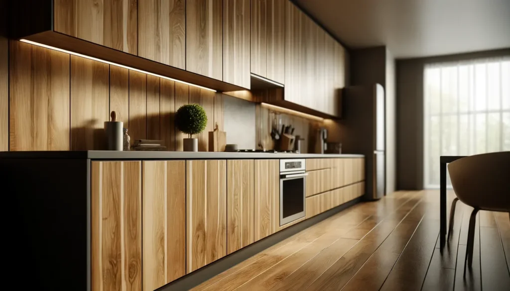 Wood veneer kitchen cabinet texture