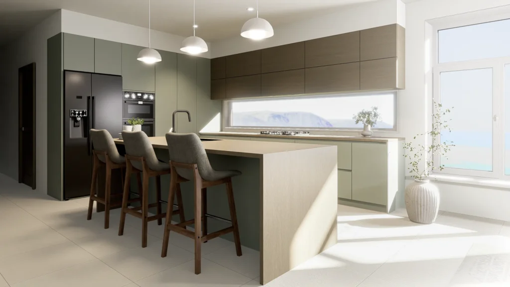 3D rendering of modern kitchen cabinets