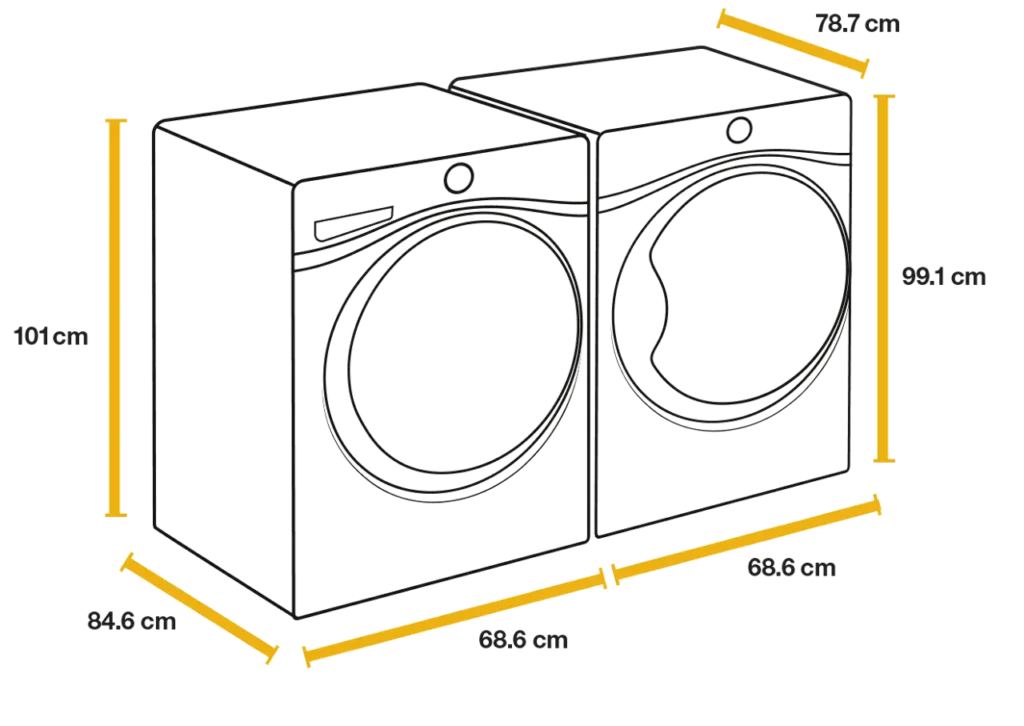 Measure the space reserved for the washing machine in the laundry cabinet.
