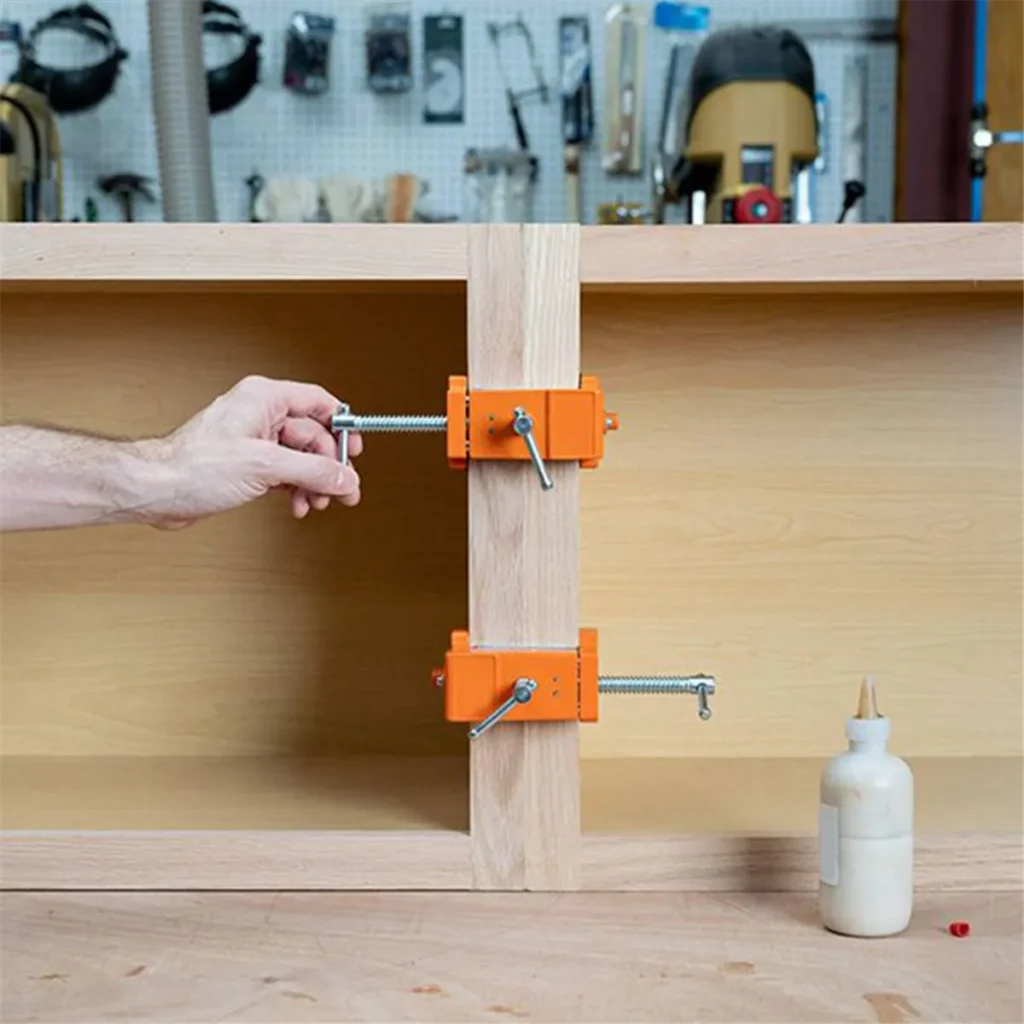 Clamp cabinets together predrill connector screw face frame flush