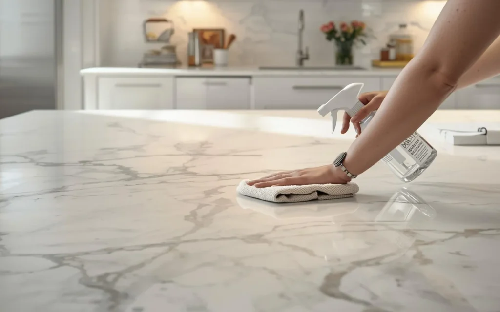 Marble countertop cleaning care close up