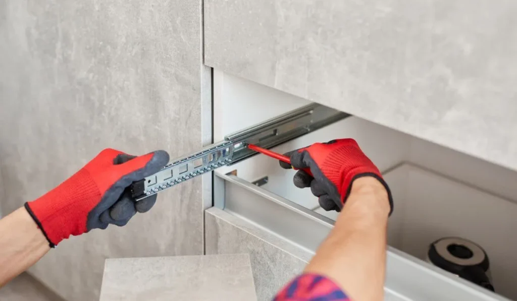 Mark studs level line temporary ledger board cabinet install