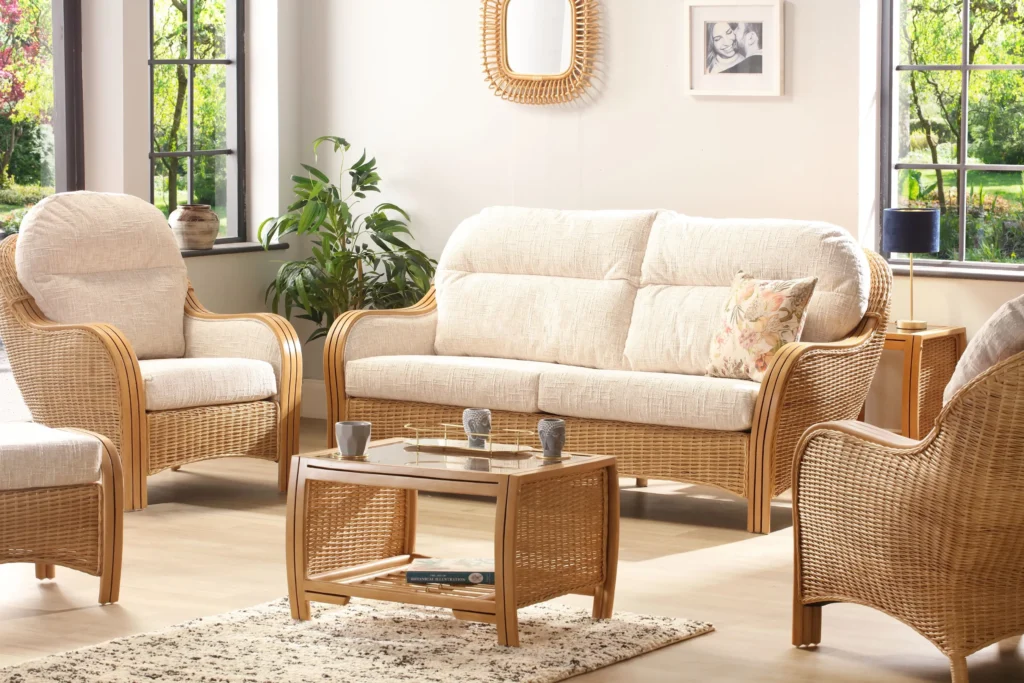 Sustainable furniture living room fsc bamboo rattan linen