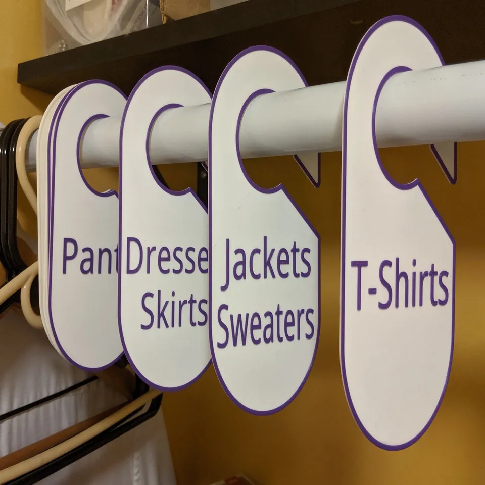 Uniform hangers closet dividers label ledges