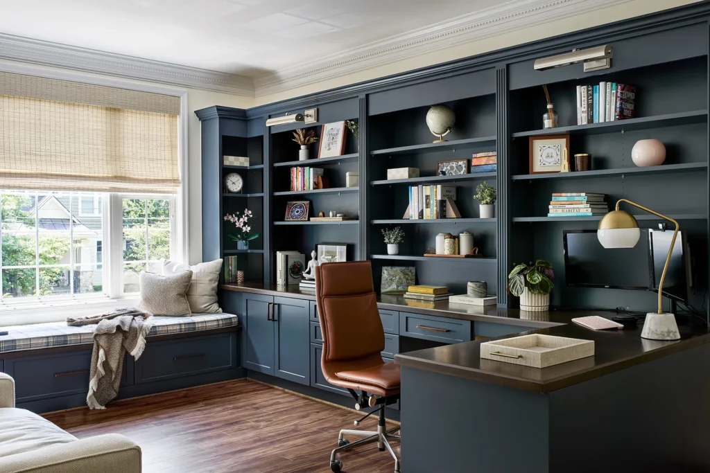 Close up of home office cabinet drawers and internal organizers