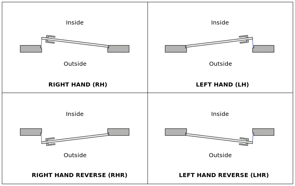 Floor plan showing swing door directions and clearances