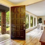 Floor plan with solid wood door locations highlighted in key rooms