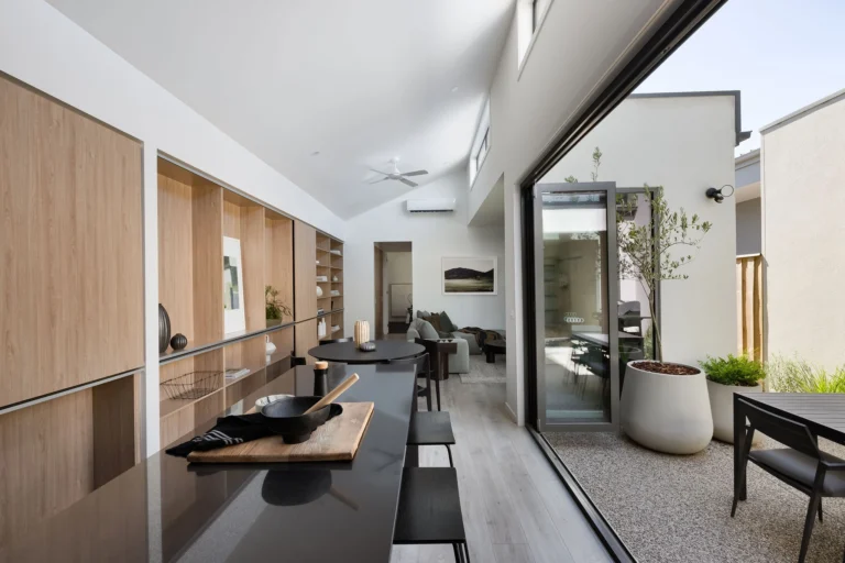 Kitchen area highlighted on villa floor plan