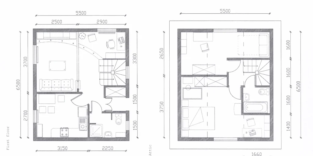 Marked floor plan showing cabinet walls, doors, windows and bathrooms